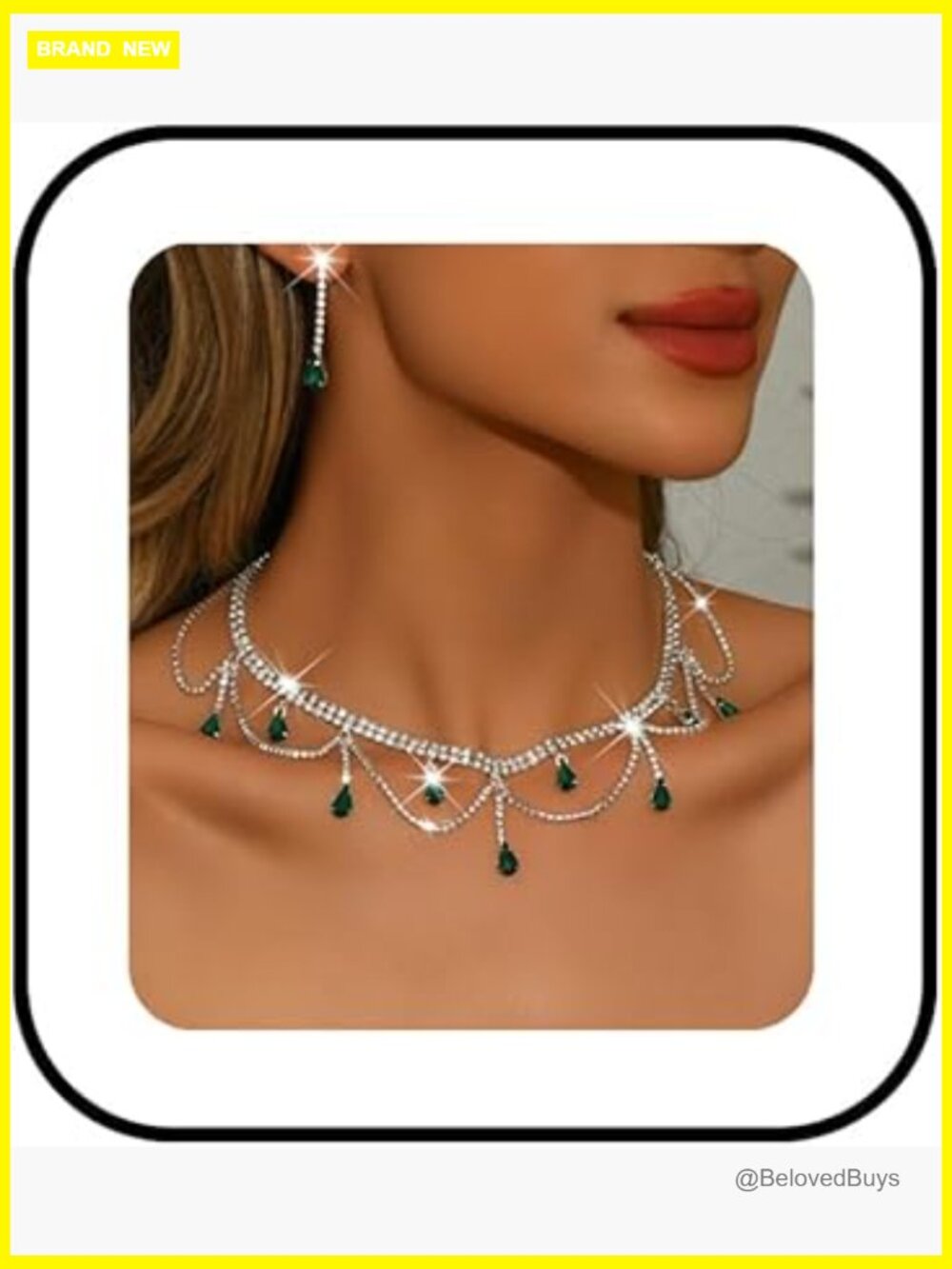 Double Layer Rhinestone Choker Necklace & Dangling Earrings Set